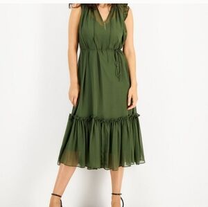 INC  NWOT Womens XXL costa green flutter sleeve chiffon A-line skirt Dress.